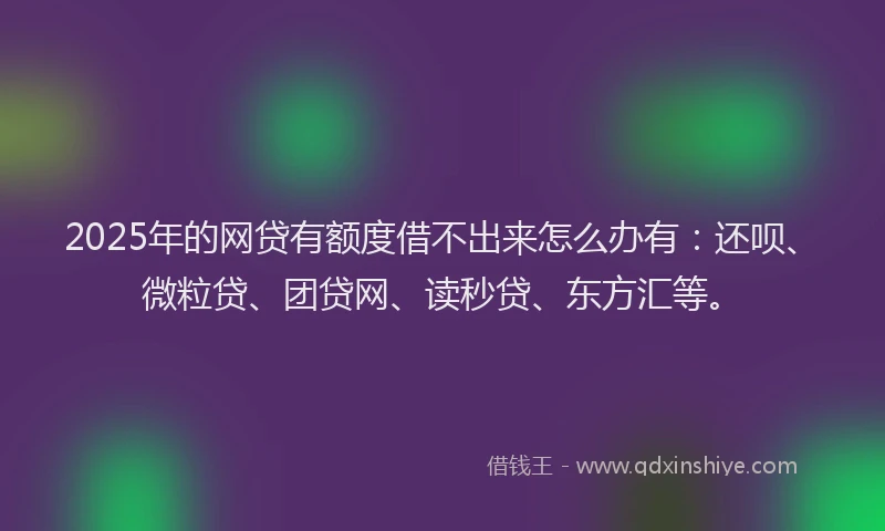 2025年的网贷有额度借不出来怎么办有：还呗、微粒贷、团贷网、读秒贷、东方汇等。