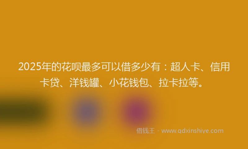2025年的花呗最多可以借多少有：超人卡、信用卡贷、洋钱罐、小花钱包、拉卡拉等。