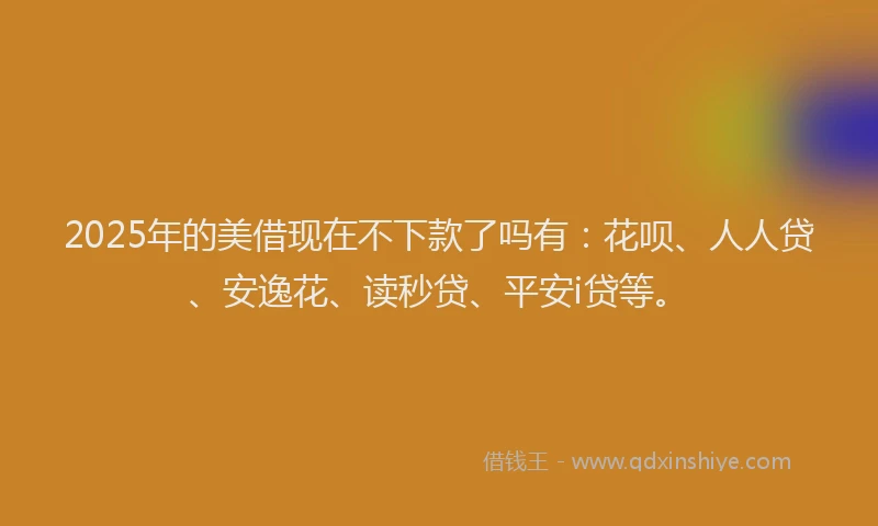 2025年的美借现在不下款了吗有：花呗、人人贷、安逸花、读秒贷、平安i贷等。
