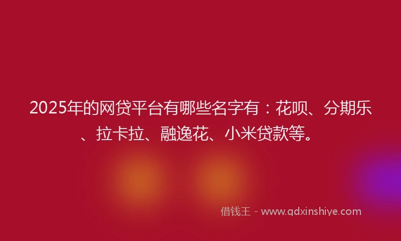 2025年的网贷平台有哪些名字有：花呗、分期乐、拉卡拉、融逸花、小米贷款等。