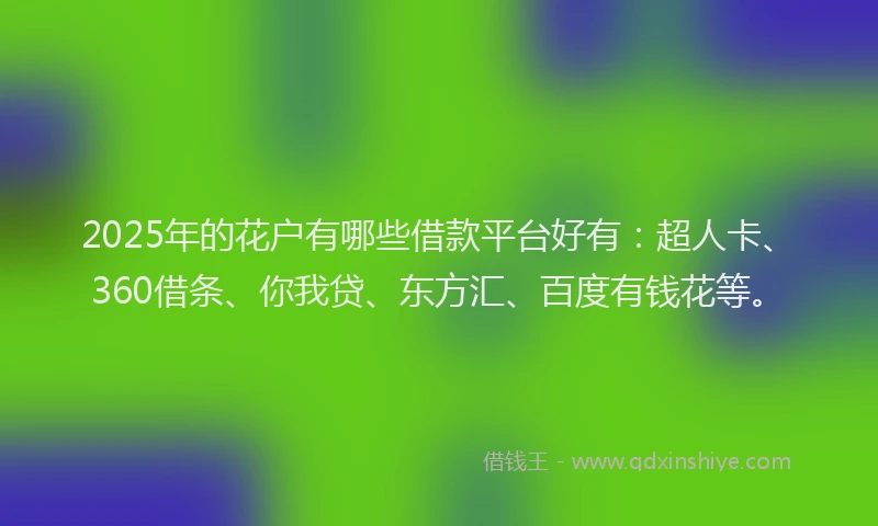 2025年的花户有哪些借款平台好有：超人卡、360借条、你我贷、东方汇、百度有钱花等。