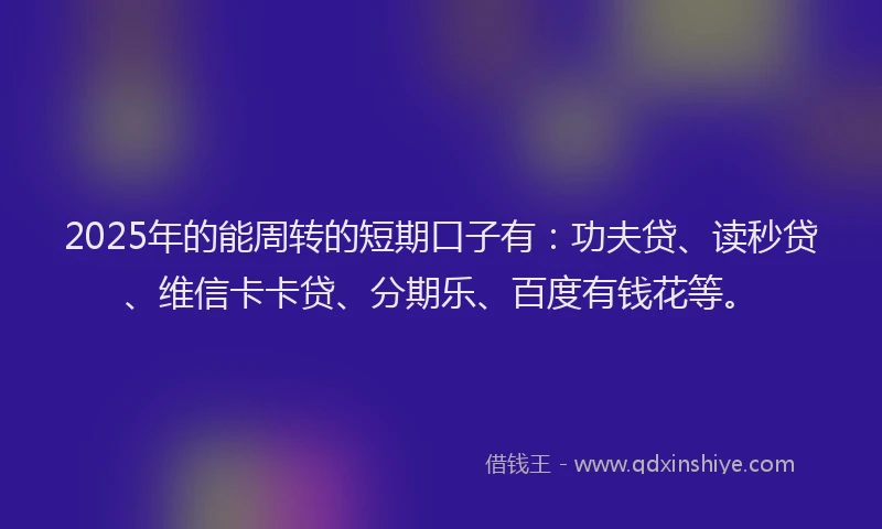 2025年的能周转的短期口子有：功夫贷、读秒贷、维信卡卡贷、分期乐、百度有钱花等。