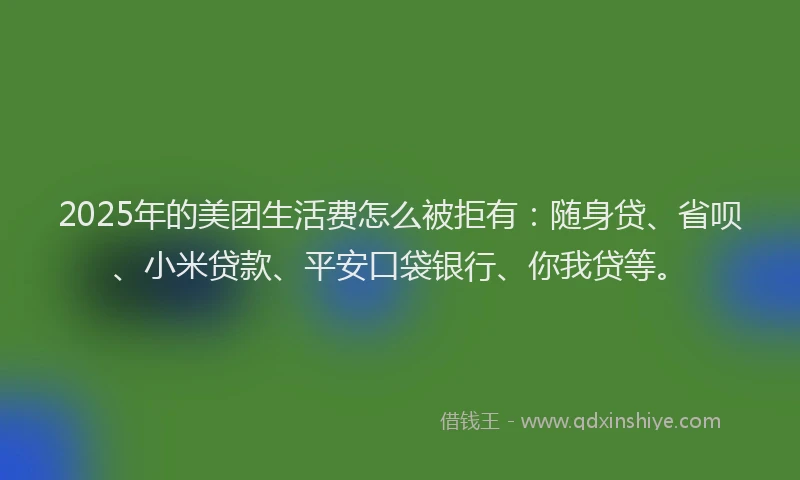 2025年的美团生活费怎么被拒有：随身贷、省呗、小米贷款、平安口袋银行、你我贷等。