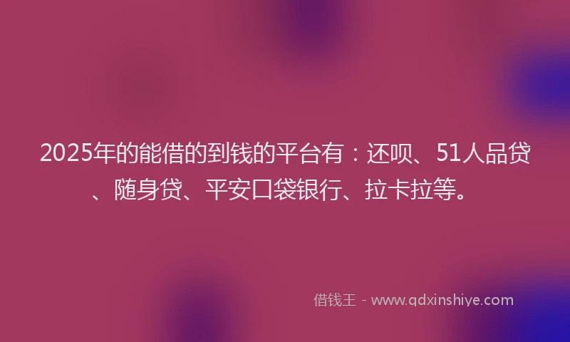 2025年的能借的到钱的平台有：还呗、51人品贷、随身贷、平安口袋银行、拉卡拉等。