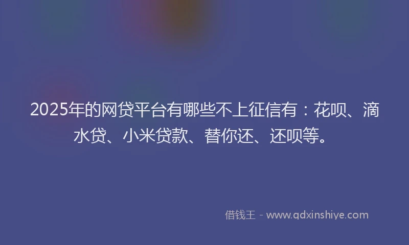 2025年的网贷平台有哪些不上征信有：花呗、滴水贷、小米贷款、替你还、还呗等。