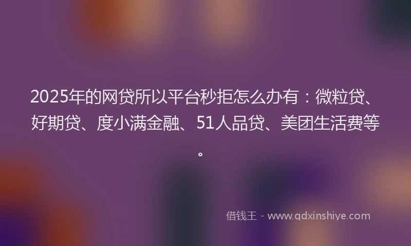 2025年的网贷所以平台秒拒怎么办有：微粒贷、好期贷、度小满金融、51人品贷、美团生活费等。