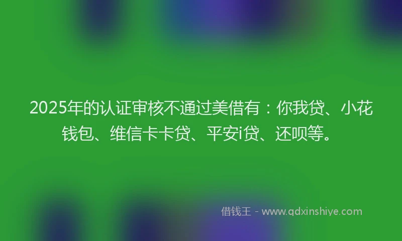 2025年的认证审核不通过美借有：你我贷、小花钱包、维信卡卡贷、平安i贷、还呗等。