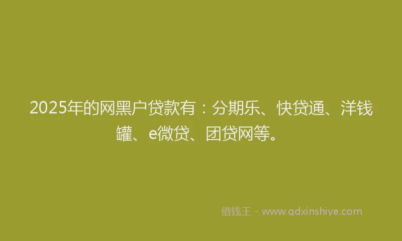2025年的网黑户贷款有：分期乐、快贷通、洋钱罐、e微贷、团贷网等。