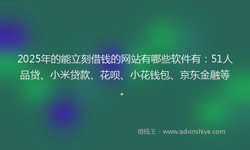 2025年的能立刻借钱的网站有哪些软件有：51人品贷、小米贷款、花呗、小花钱包、京东金融等。
