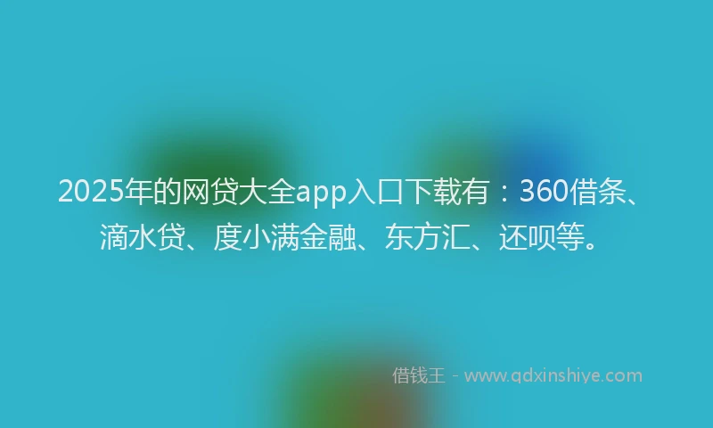 2025年的网贷大全app入口下载有：360借条、滴水贷、度小满金融、东方汇、还呗等。