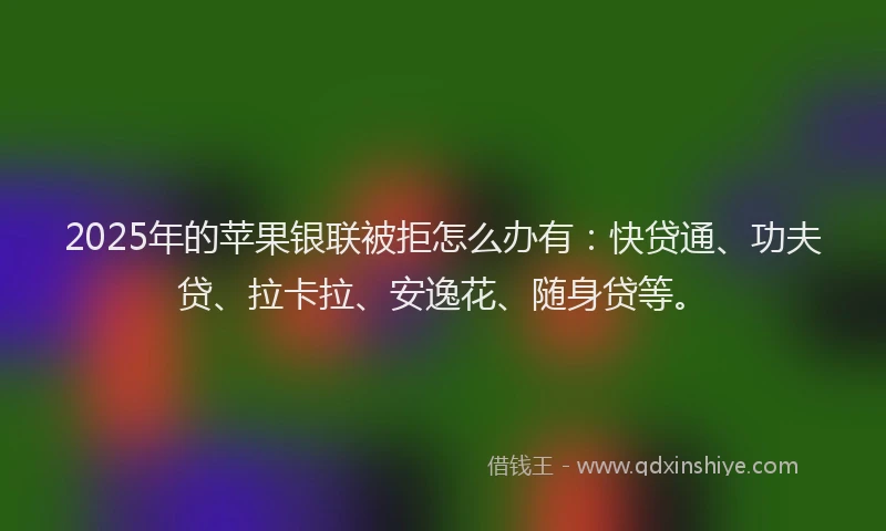 2025年的苹果银联被拒怎么办有：快贷通、功夫贷、拉卡拉、安逸花、随身贷等。