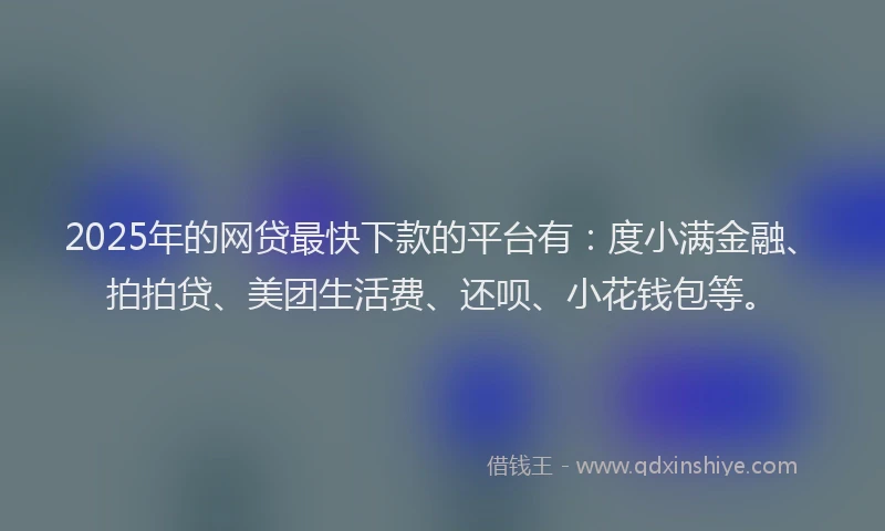 2025年的网贷最快下款的平台有：度小满金融、拍拍贷、美团生活费、还呗、小花钱包等。