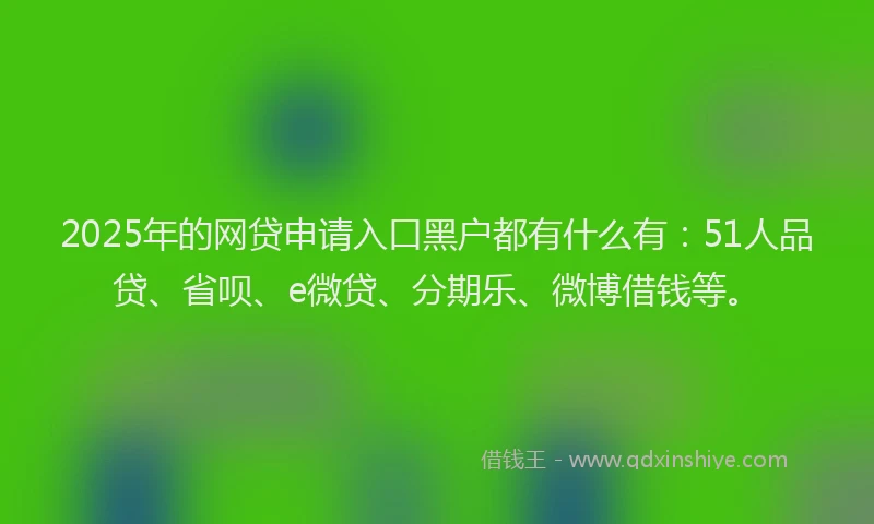 2025年的网贷申请入口黑户都有什么有：51人品贷、省呗、e微贷、分期乐、微博借钱等。