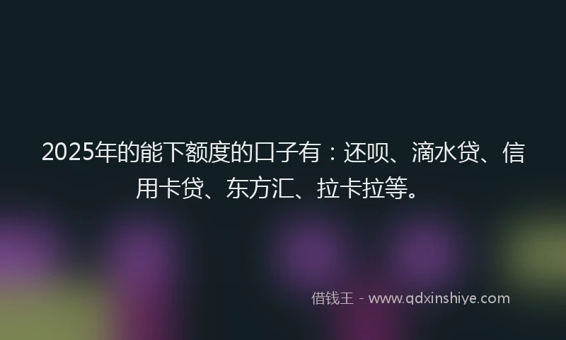2025年的能下额度的口子有：还呗、滴水贷、信用卡贷、东方汇、拉卡拉等。