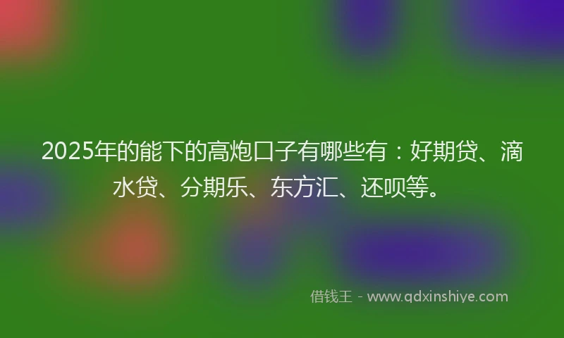 2025年的能下的高炮口子有哪些有：好期贷、滴水贷、分期乐、东方汇、还呗等。