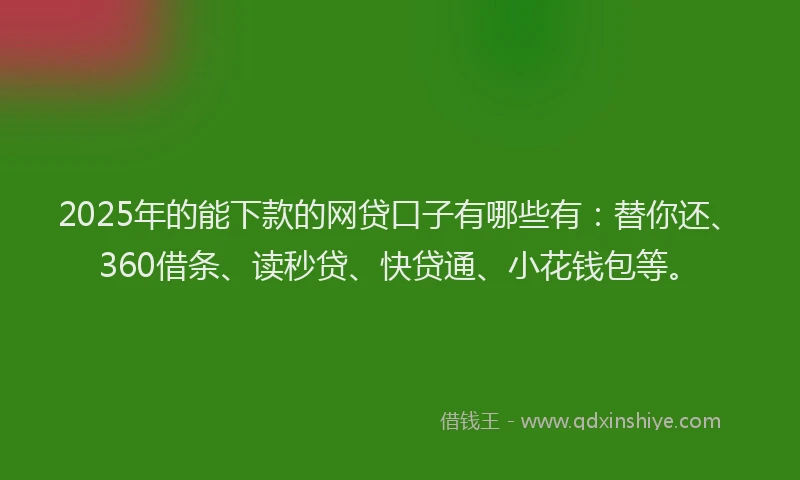 2025年的能下款的网贷口子有哪些有：替你还、360借条、读秒贷、快贷通、小花钱包等。