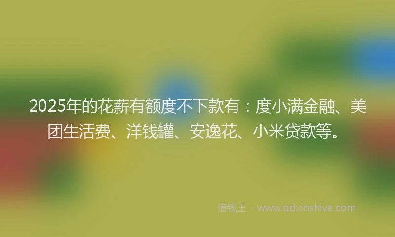 2025年的花薪有额度不下款有：度小满金融、美团生活费、洋钱罐、安逸花、小米贷款等。