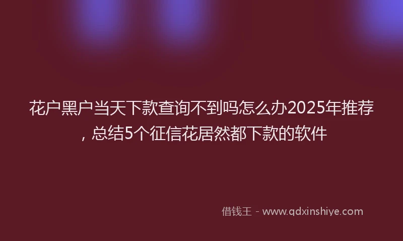 花户黑户当天下款查询不到吗怎么办2025年推荐，总结5个征信花居然都下款的软件