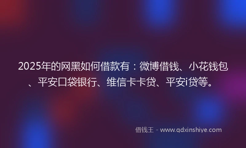 2025年的网黑如何借款有：微博借钱、小花钱包、平安口袋银行、维信卡卡贷、平安i贷等。