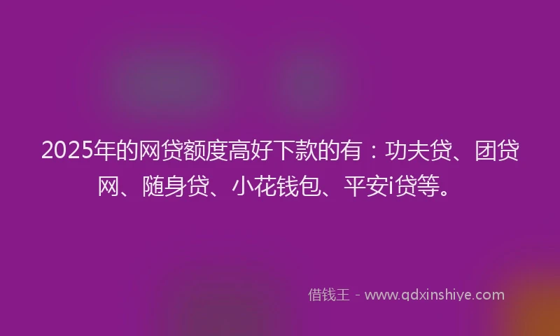 2025年的网贷额度高好下款的有：功夫贷、团贷网、随身贷、小花钱包、平安i贷等。