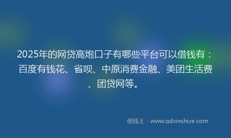 2025年的网贷高炮口子有哪些平台可以借钱有：百度有钱花、省呗、中原消费金融、美团生活费、团贷网等。