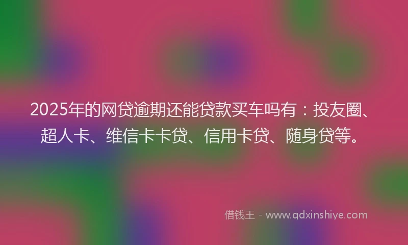 2025年的网贷逾期还能贷款买车吗有：投友圈、超人卡、维信卡卡贷、信用卡贷、随身贷等。
