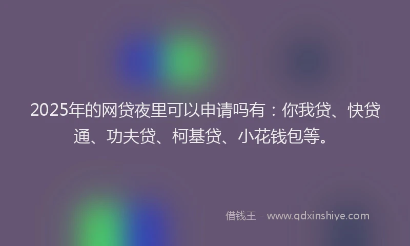 2025年的网贷夜里可以申请吗有：你我贷、快贷通、功夫贷、柯基贷、小花钱包等。