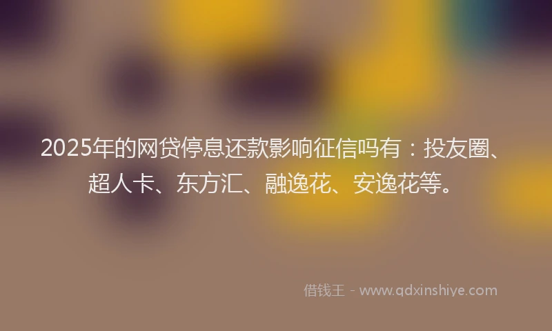 2025年的网贷停息还款影响征信吗有：投友圈、超人卡、东方汇、融逸花、安逸花等。