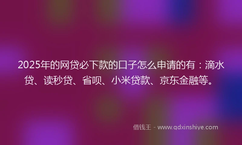 2025年的网贷必下款的口子怎么申请的有：滴水贷、读秒贷、省呗、小米贷款、京东金融等。