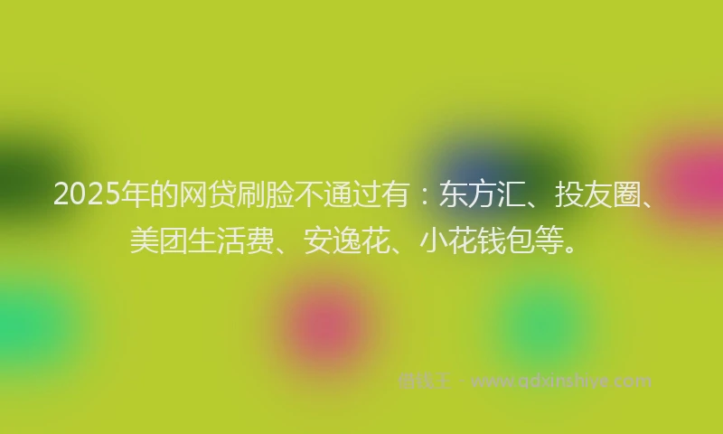 2025年的网贷刷脸不通过有：东方汇、投友圈、美团生活费、安逸花、小花钱包等。