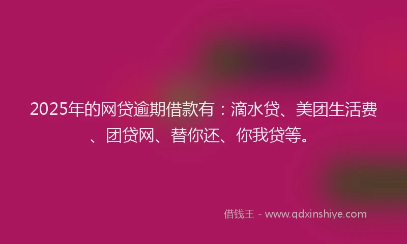 2025年的网贷逾期借款有：滴水贷、美团生活费、团贷网、替你还、你我贷等。