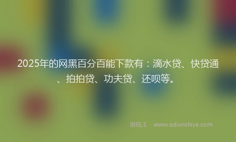 2025年的网黑百分百能下款有：滴水贷、快贷通、拍拍贷、功夫贷、还呗等。