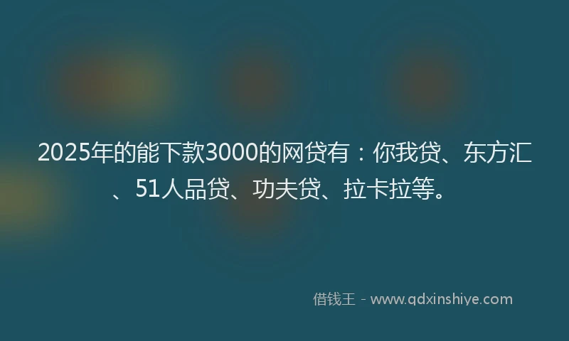 2025年的能下款3000的网贷有：你我贷、东方汇、51人品贷、功夫贷、拉卡拉等。