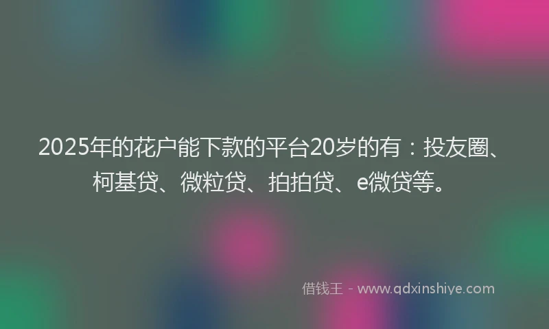 2025年的花户能下款的平台20岁的有：投友圈、柯基贷、微粒贷、拍拍贷、e微贷等。