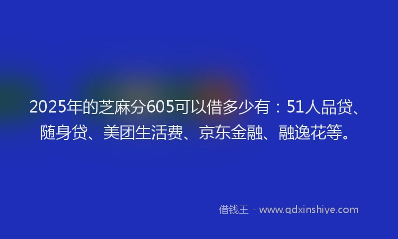 2025年的芝麻分605可以借多少有：51人品贷、随身贷、美团生活费、京东金融、融逸花等。