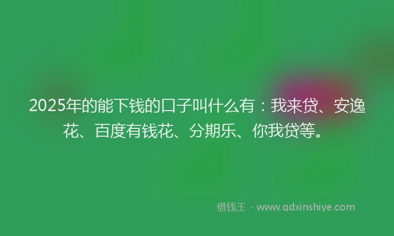 2025年的能下钱的口子叫什么有：我来贷、安逸花、百度有钱花、分期乐、你我贷等。