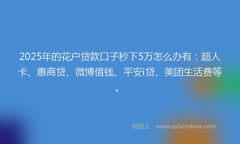 2025年的花户贷款口子秒下5万怎么办有：超人卡、惠商贷、微博借钱、平安i贷、美团生活费等。