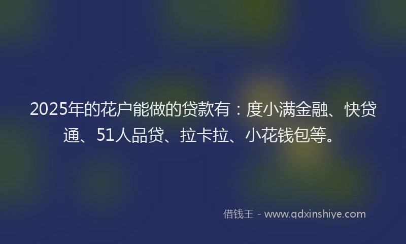 2025年的花户能做的贷款有：度小满金融、快贷通、51人品贷、拉卡拉、小花钱包等。
