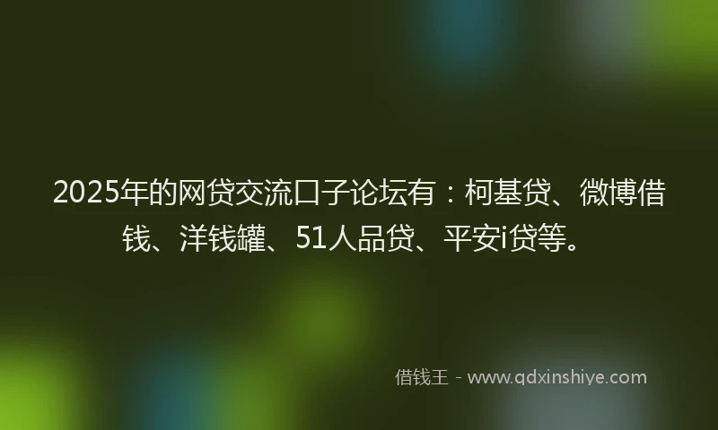 2025年的网贷交流口子论坛有：柯基贷、微博借钱、洋钱罐、51人品贷、平安i贷等。