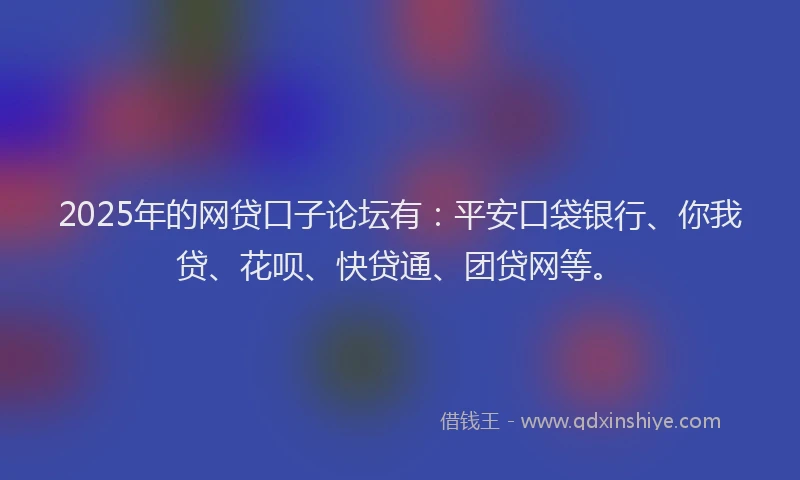 2025年的网贷口子论坛有：平安口袋银行、你我贷、花呗、快贷通、团贷网等。