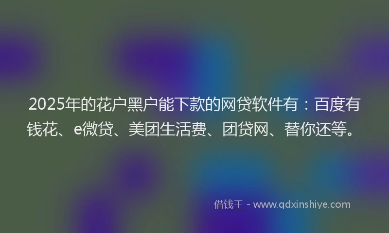 2025年的花户黑户能下款的网贷软件有：百度有钱花、e微贷、美团生活费、团贷网、替你还等。