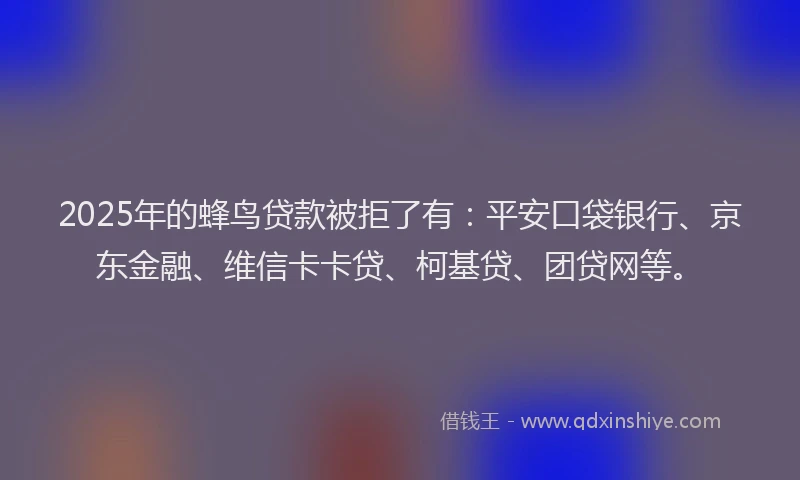 2025年的蜂鸟贷款被拒了有：平安口袋银行、京东金融、维信卡卡贷、柯基贷、团贷网等。