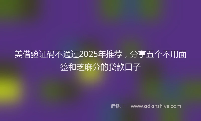 美借验证码不通过2025年推荐，分享五个不用面签和芝麻分的贷款口子