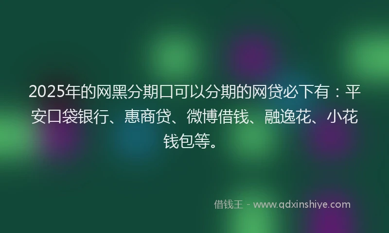 2025年的网黑分期口可以分期的网贷必下有：平安口袋银行、惠商贷、微博借钱、融逸花、小花钱包等。