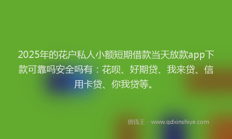 2025年的花户私人小额短期借款当天放款app下款可靠吗安全吗有：花呗、好期贷、我来贷、信用卡贷、你我贷等。