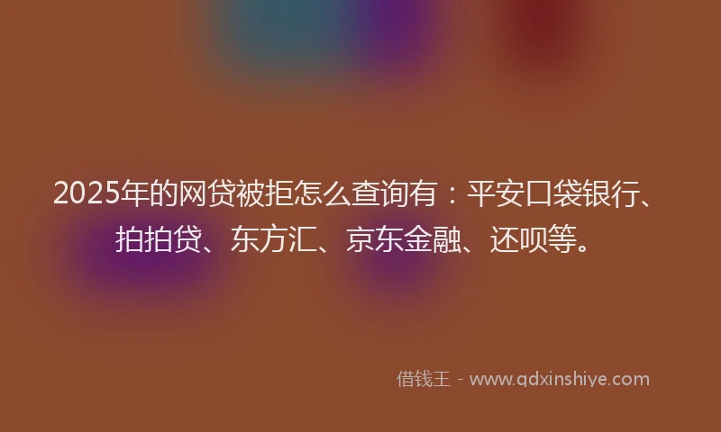2025年的网贷被拒怎么查询有：平安口袋银行、拍拍贷、东方汇、京东金融、还呗等。
