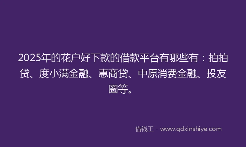 2025年的花户好下款的借款平台有哪些有：拍拍贷、度小满金融、惠商贷、中原消费金融、投友圈等。