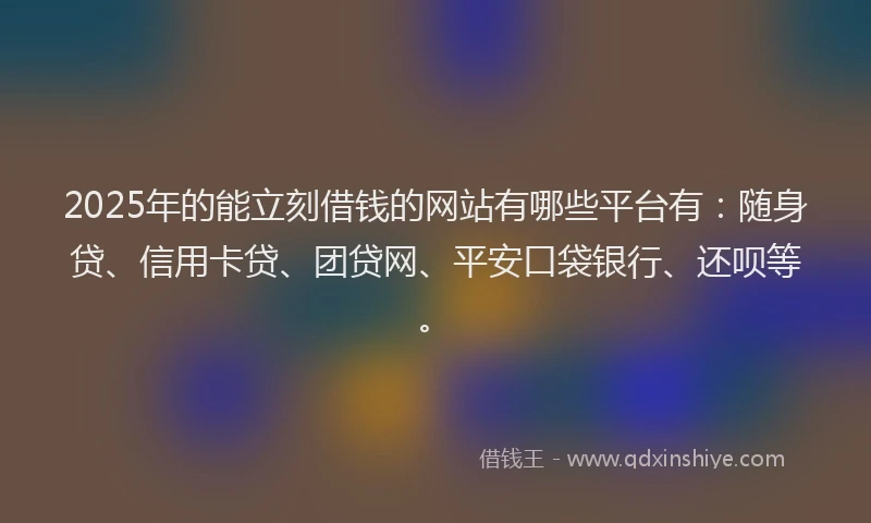 2025年的能立刻借钱的网站有哪些平台有：随身贷、信用卡贷、团贷网、平安口袋银行、还呗等。