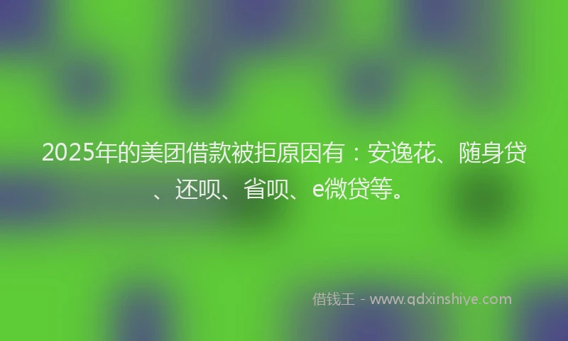 2025年的美团借款被拒原因有：安逸花、随身贷、还呗、省呗、e微贷等。