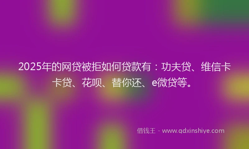 2025年的网贷被拒如何贷款有：功夫贷、维信卡卡贷、花呗、替你还、e微贷等。